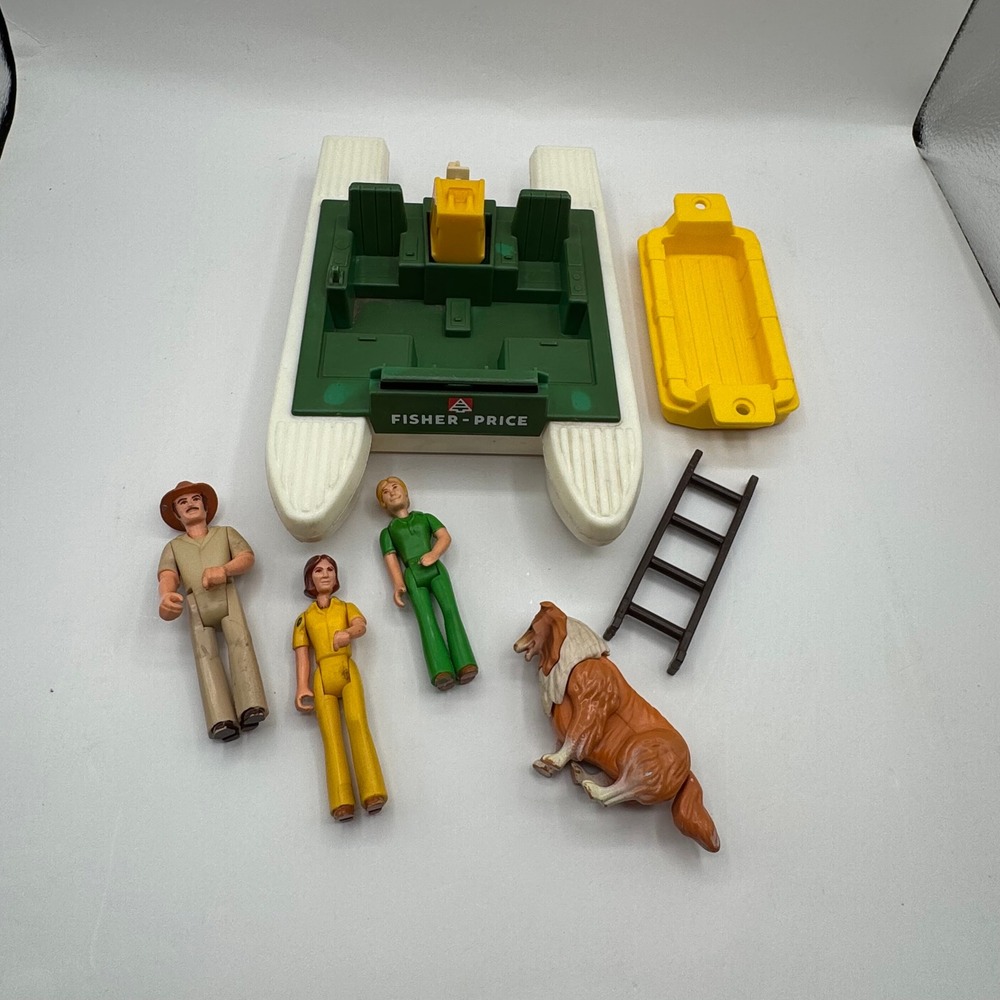 Fisher Price Wilderness Patrol Catamaran Boat White Vintage 305 Figures Dog Raft